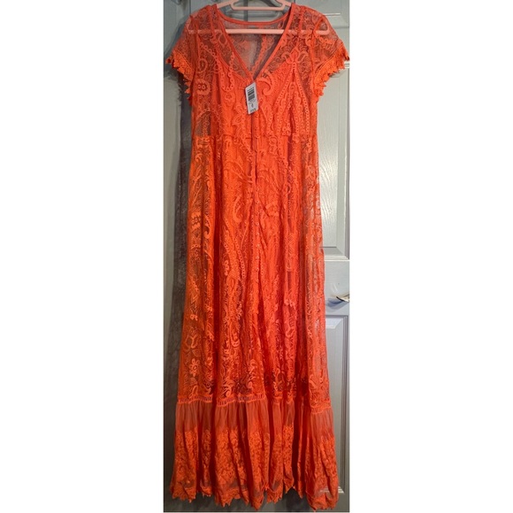 Torrid Button Front Lace Coral Maxi Dress NWT Size 10/M-L and 1X/14-16 - Picture 7 of 16